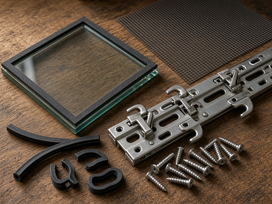 Glass, mesh, gasket and hardware samples