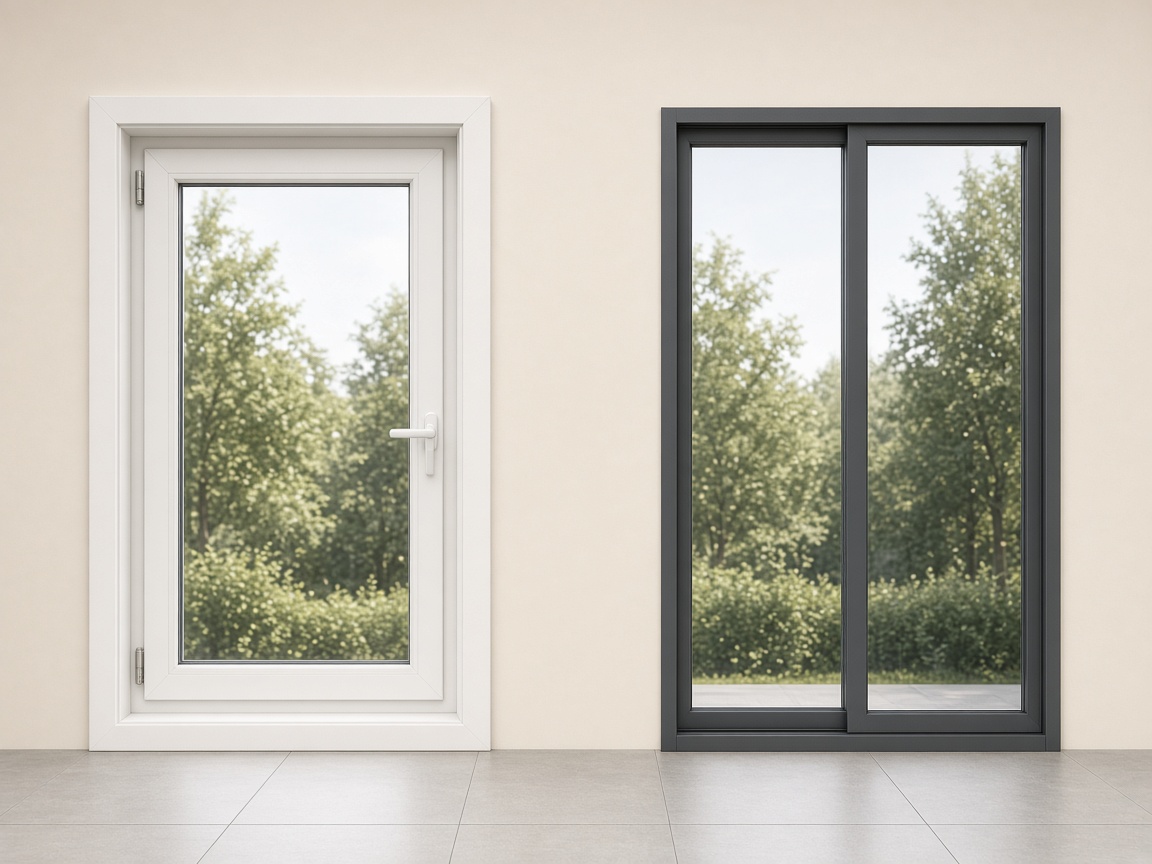 uPVC casement beside System Aluminium slider